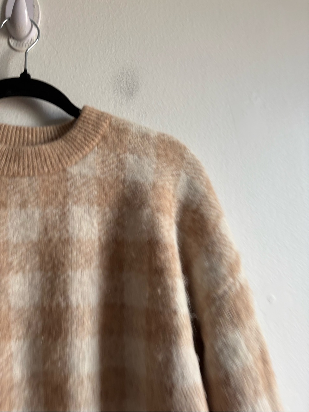 Sezane Sz M Becky Tan Checker Baby Alpaca Blend Relaxed Sweater - Picture 6 of 11